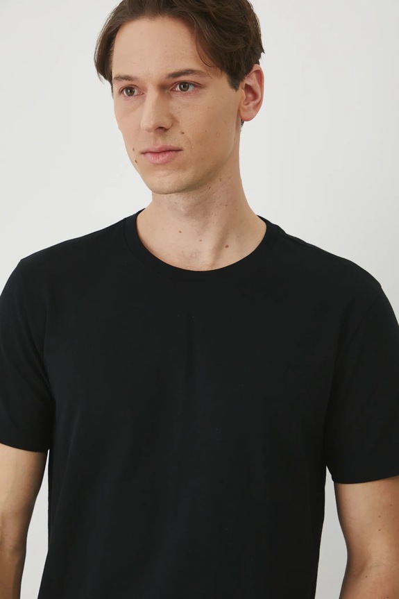 T-shirt bawełniany męski z elastanem gładki kolor czarny czarny RS25-TSM054
