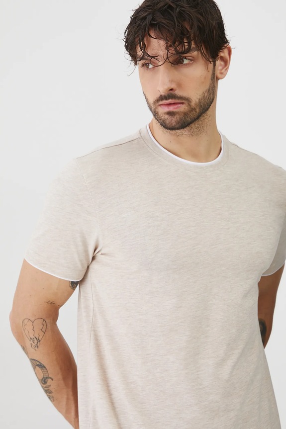 T-shirt męski melanżowy kolor beżowy melanż beżowy RS25-TSM055