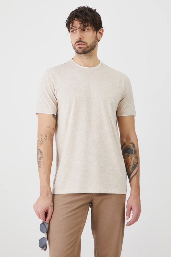 T-shirt męski melanżowy kolor beżowy beżowy RS25-TSM055