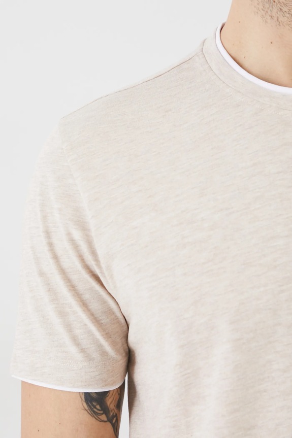 T-shirt męski melanżowy kolor beżowy RS25-TSM055 beżowy