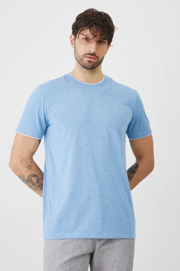 T-shirt męski melanżowy kolor niebieski niebieski RS25-TSM055