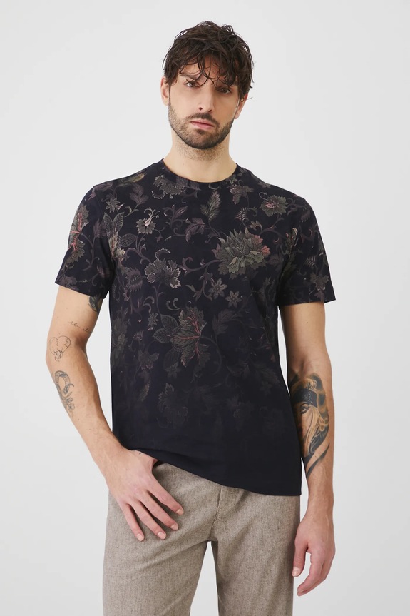 T-shirt bawełniany męski z elastanem wzorzysty kolor czarny wzorzyste czarny RS25-TSM056