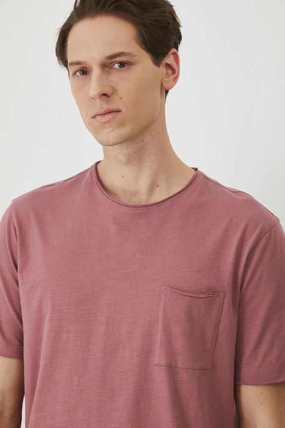 T-shirt bawełniany męski gładki kolor różowy różowy RS25-TSM060