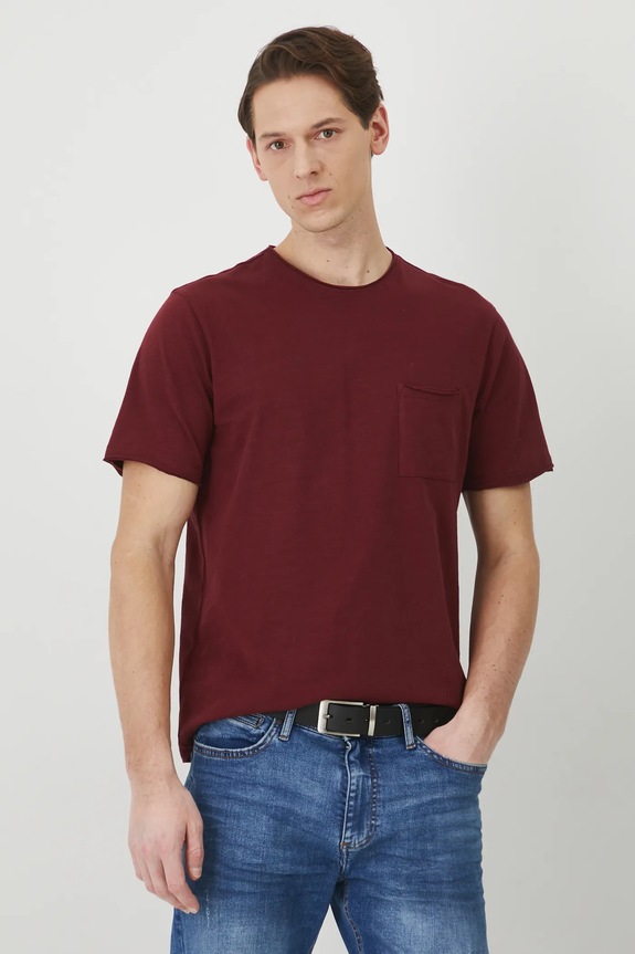 T-shirt bawełniany męski gładki kolor bordowy bawełna bordowy RS25-TSM060