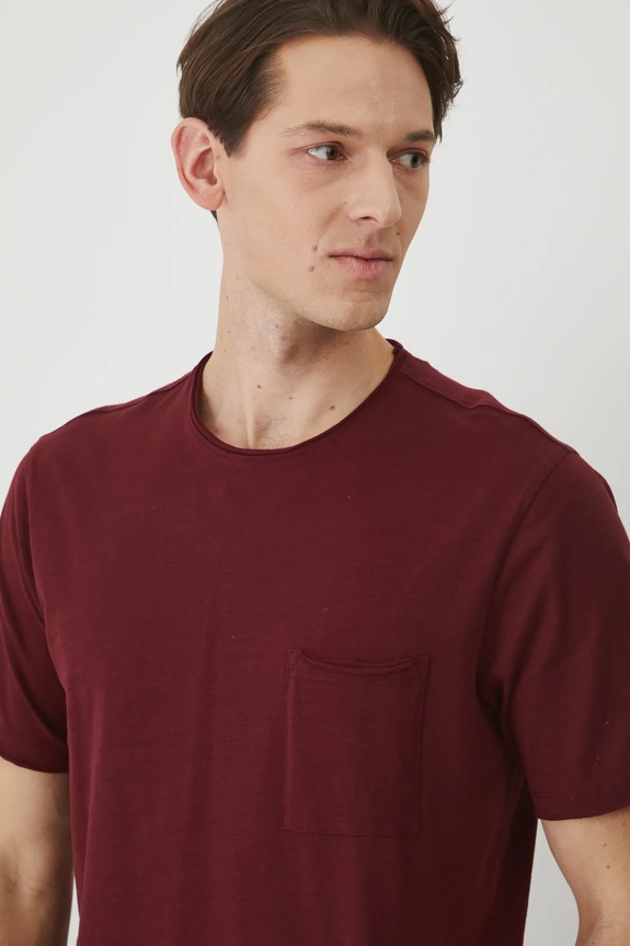 T-shirt bawełniany męski gładki kolor bordowy bordowy RS25-TSM060