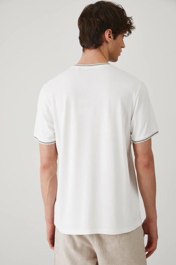 Odzież T-shirt bawełniany męski z elastanem z dzianiny strukturalnej kolor biały RS25-TSM070 biały