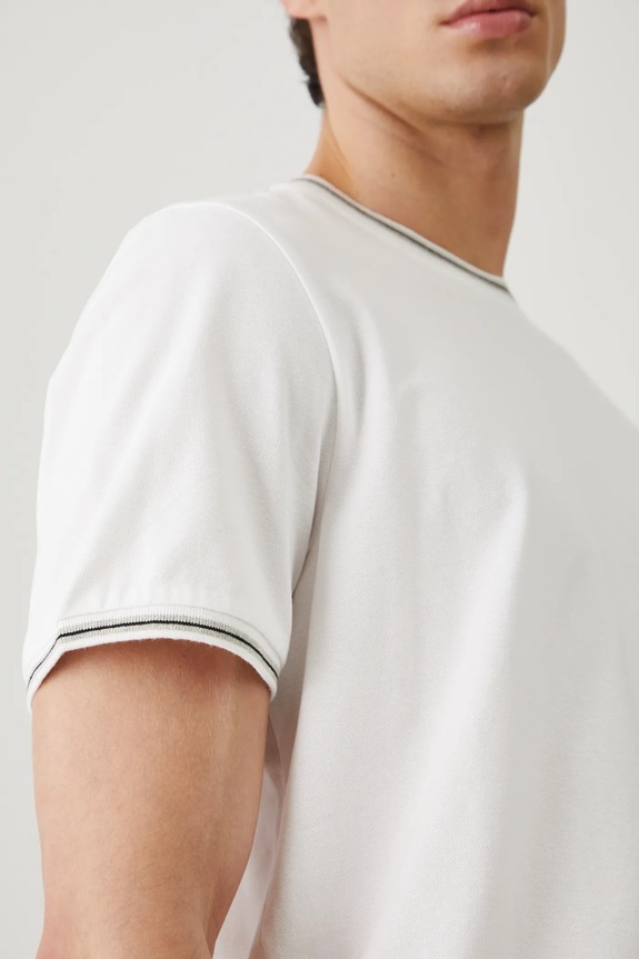 T-shirt bawełniany męski z elastanem z dzianiny strukturalnej kolor biały RS25-TSM070 biały