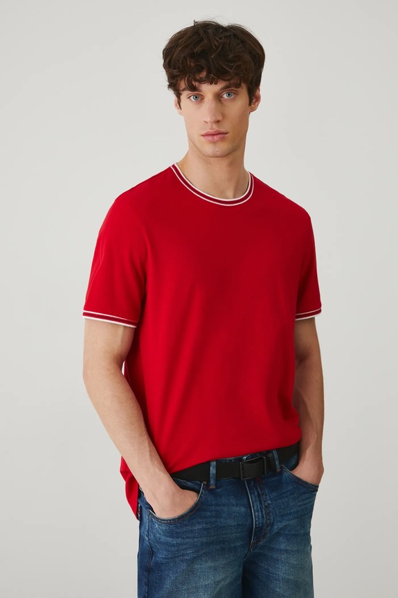 T-shirt bawełniany męski z elastanem z dzianiny strukturalnej kolor czerwony RS25-TSM070 czerwony RS25