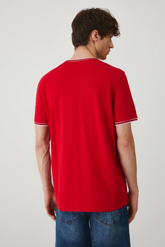 Odzież T-shirt bawełniany męski z elastanem z dzianiny strukturalnej kolor czerwony RS25-TSM070 czerwony