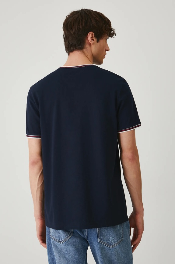 Odzież T-shirt bawełniany męski z elastanem z dzianiny strukturalnej kolor granatowy RS25-TSM070 granatowy