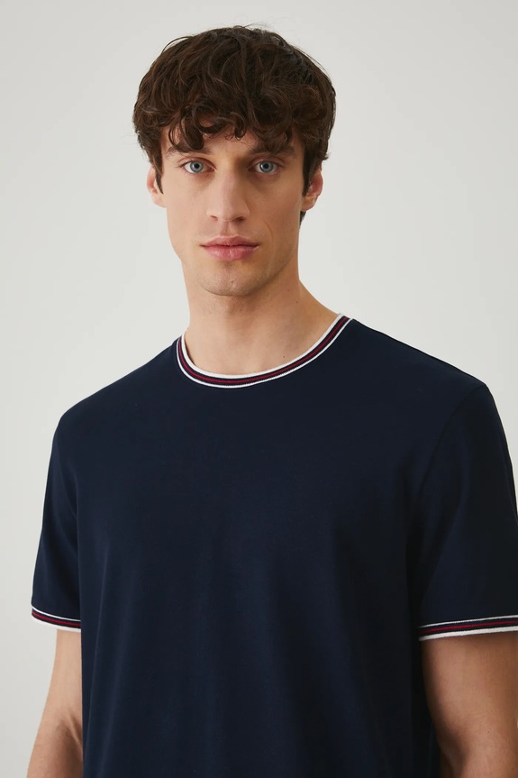 T-shirt bawełniany męski z elastanem z dzianiny strukturalnej kolor granatowy granatowy RS25-TSM070