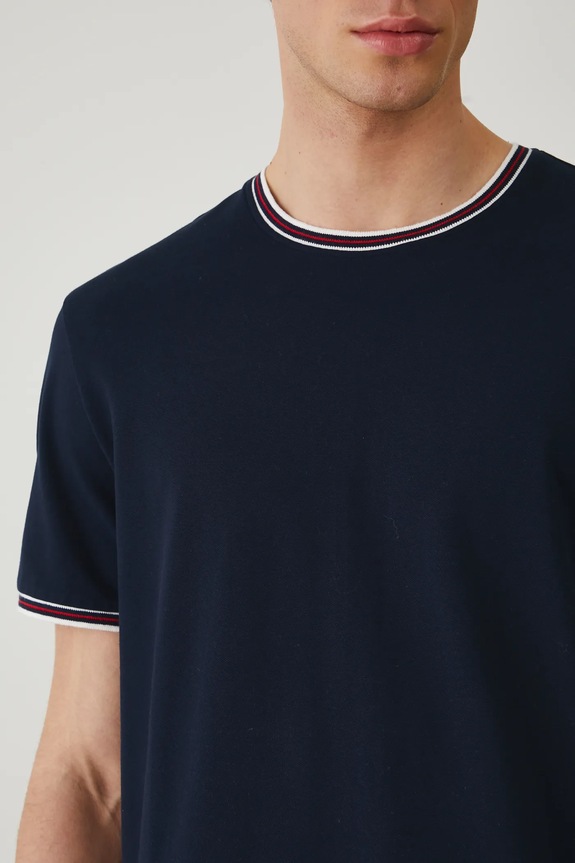 T-shirt bawełniany męski z elastanem z dzianiny strukturalnej kolor granatowy RS25-TSM070 granatowy