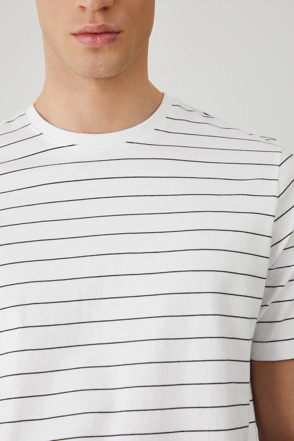T-shirt bawełniany męski w pasy kolor beżowy RS25-TSM071 beżowy