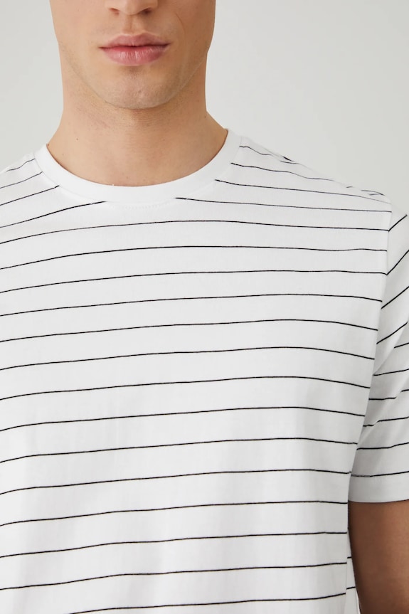 T-shirt bawełniany męski w pasy kolor beżowy RS25-TSM071 beżowy
