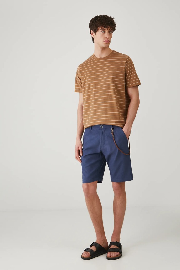 T-shirt bawełniany męski w pasy kolor brązowy RS25-TSM071 brązowy RS25