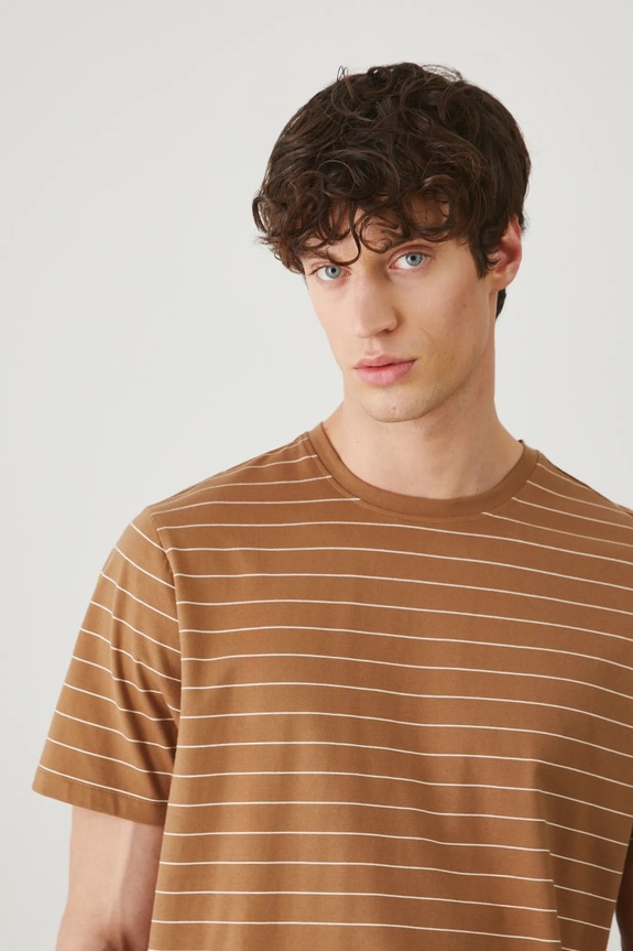 T-shirt bawełniany męski w pasy kolor brązowy brązowy RS25-TSM071