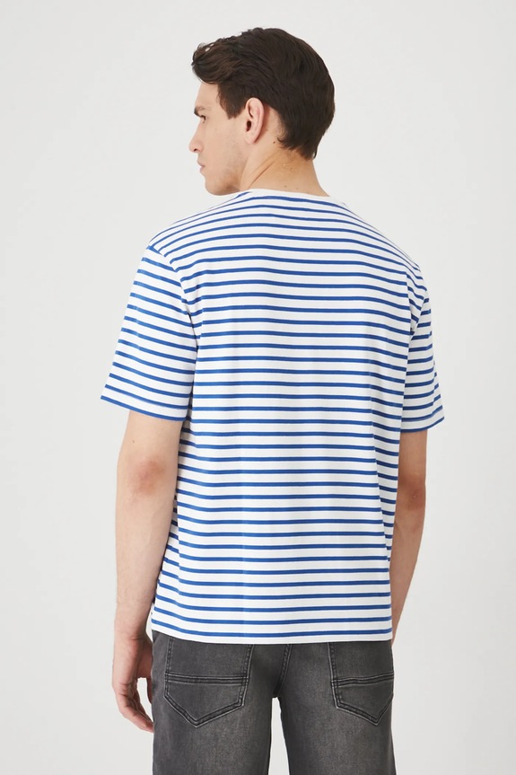 Odzież T-shirt bawełniany męski w pasy interlock kolor niebieski RS25-TSM072 niebieski