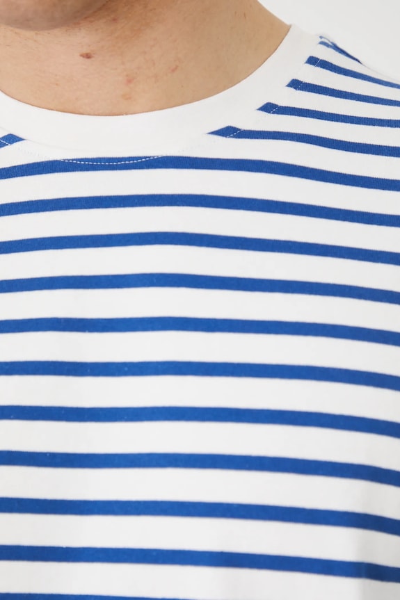 T-shirt bawełniany męski w pasy interlock kolor niebieski RS25-TSM072 niebieski