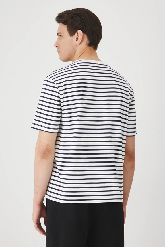 Odzież T-shirt bawełniany męski w pasy interlock kolor granatowy RS25-TSM072 granatowy