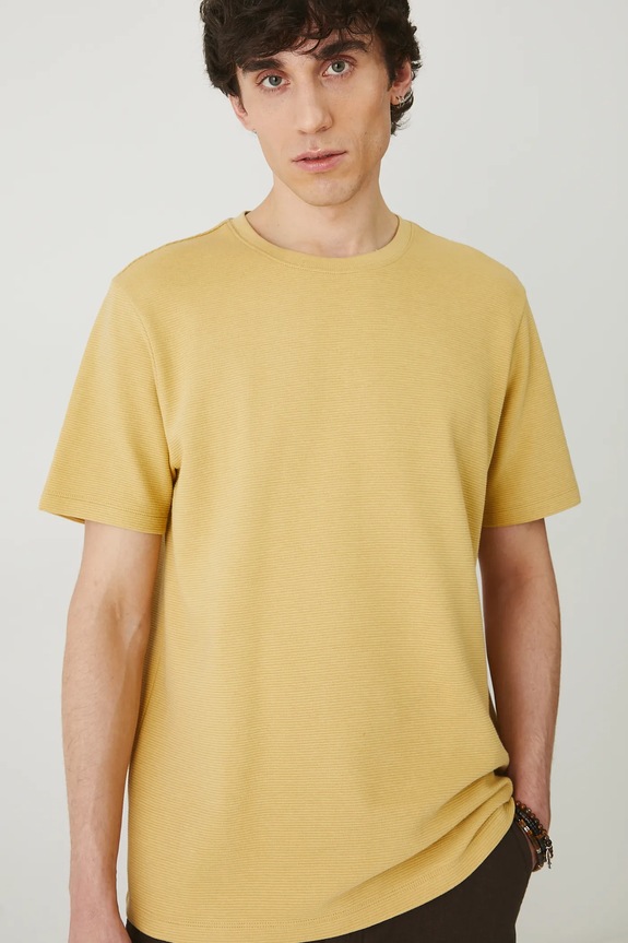T-shirt bawełniany męski z fakturą kolor żółty żółty RS25-TSM080