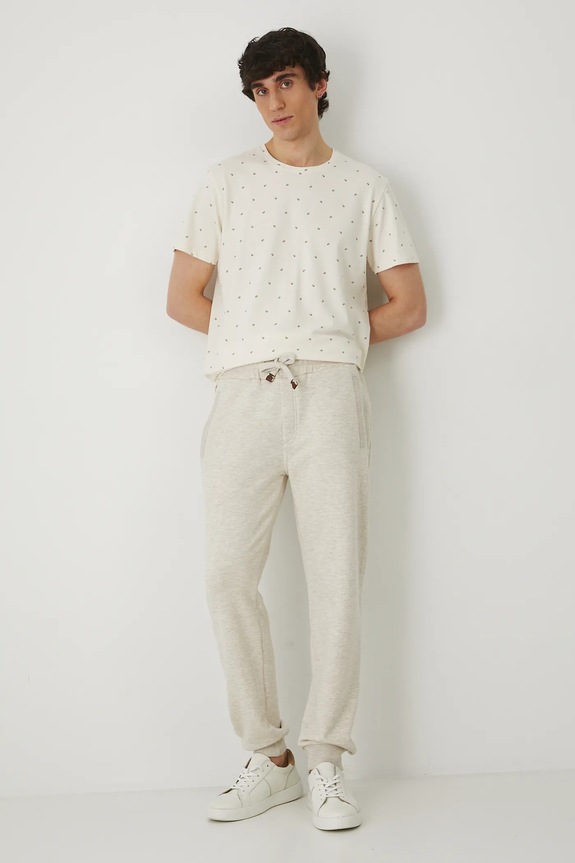 T-shirt bawełniany męski z dzianiny strukturalnej z elastanem kolor beżowy RS25.TSM082 beżowy RS25