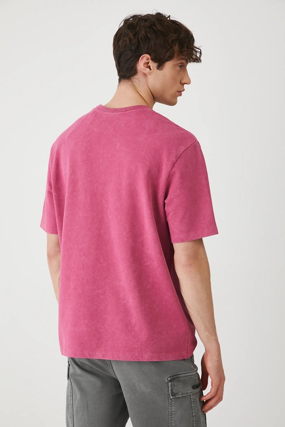 Odzież T-shirt bawełniany męski z efektem sprania kolor różowy RS25-TSM092 różowy