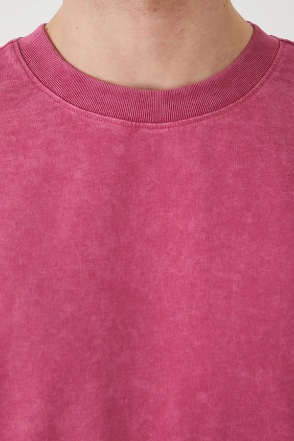 T-shirt bawełniany męski z efektem sprania kolor różowy RS25-TSM092 różowy