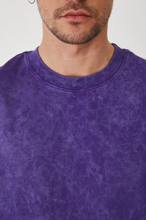 T-shirt bawełniany męski z efektem sprania kolor fioletowy RS25-TSM092 fioletowy