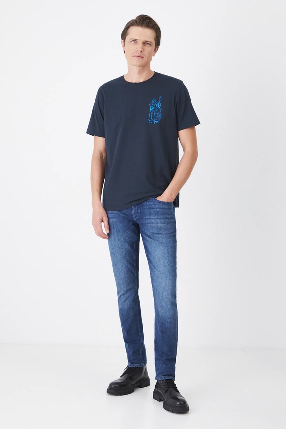 T-shirt bawełniany męski z nadrukiem kolor granatowy RS25-TSM101 granatowy RS25