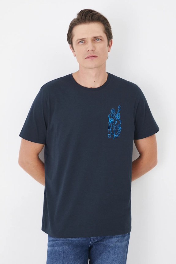 Odzież T-shirt bawełniany męski z nadrukiem kolor granatowy RS25-TSM101 granatowy