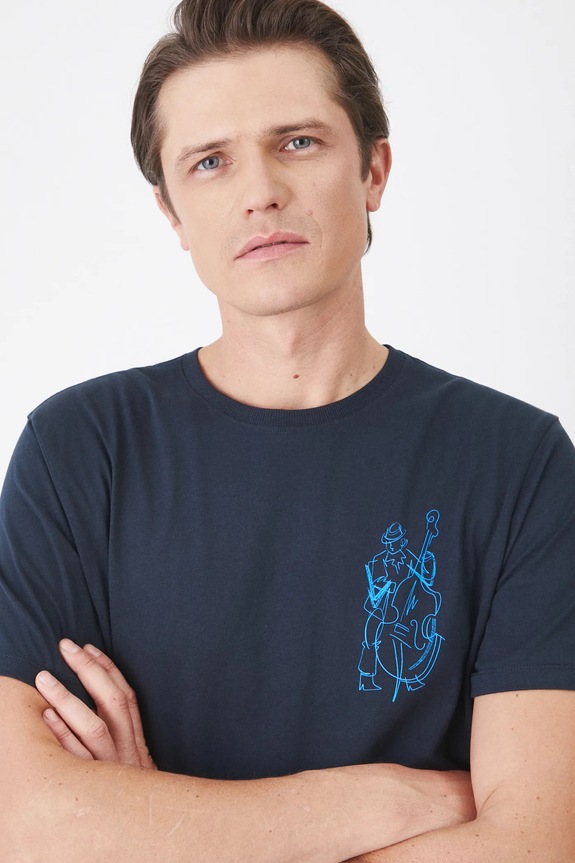 T-shirt bawełniany męski z nadrukiem kolor granatowy granatowy RS25-TSM101