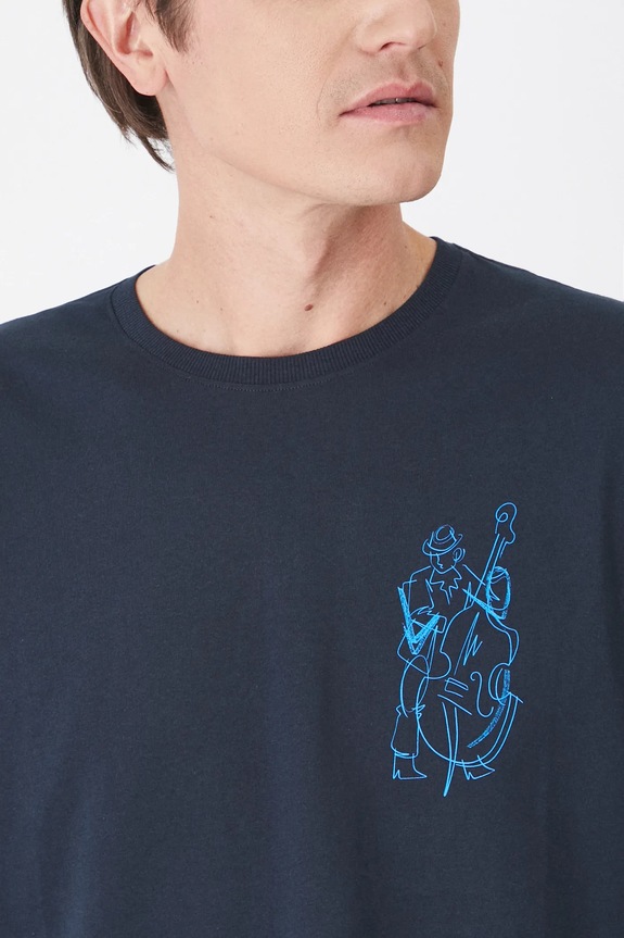 T-shirt bawełniany męski z nadrukiem kolor granatowy RS25-TSM101 granatowy