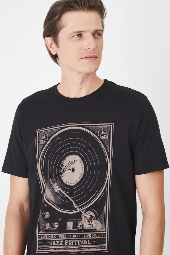 T-shirt bawełniany męski z nadrukiem kolor czarny czarny RS25.TSM108