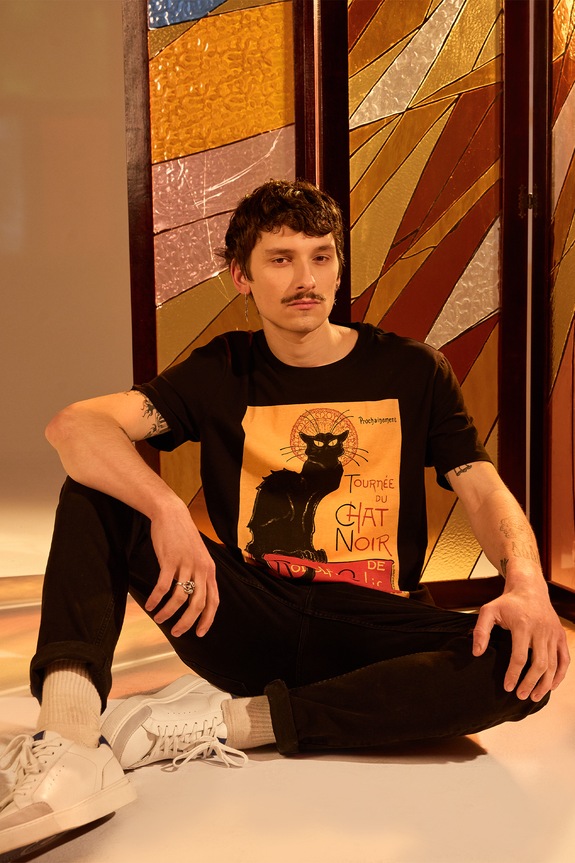 T-shirt bawełniany męski z kolekcji Eviva L'arte kolor czarny okrągły czarny RS25-TSM257