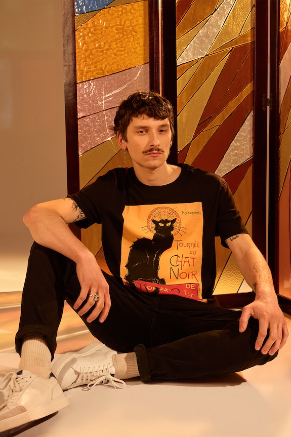 T-shirt bawełniany męski z kolekcji Eviva L'arte kolor czarny okrągły czarny RS25-TSM257
