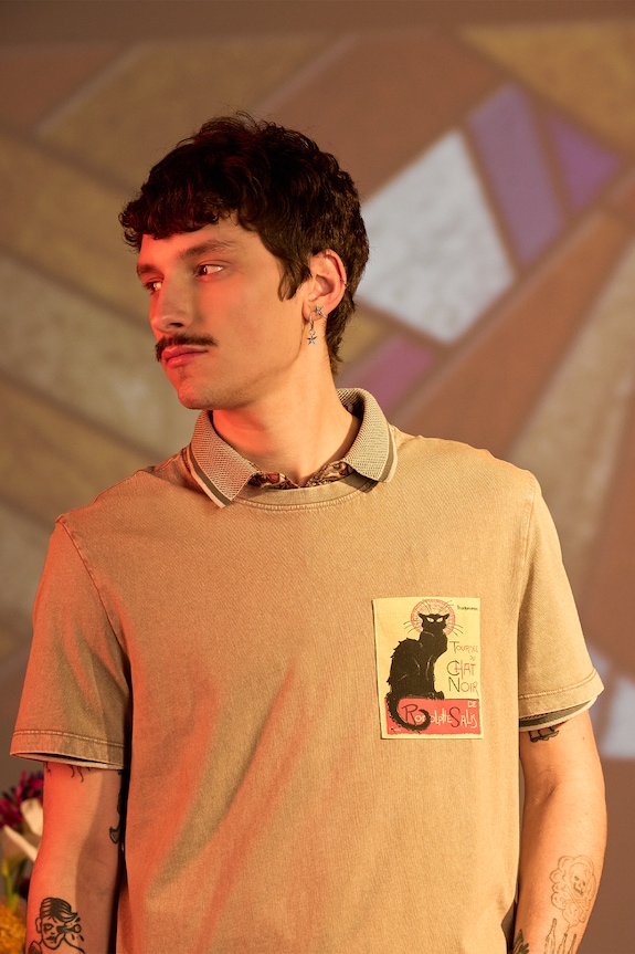 T-shirt bawełniany męski z kolekcji Eviva L'arte kolor beżowy okrągły beżowy RS25-TSM258