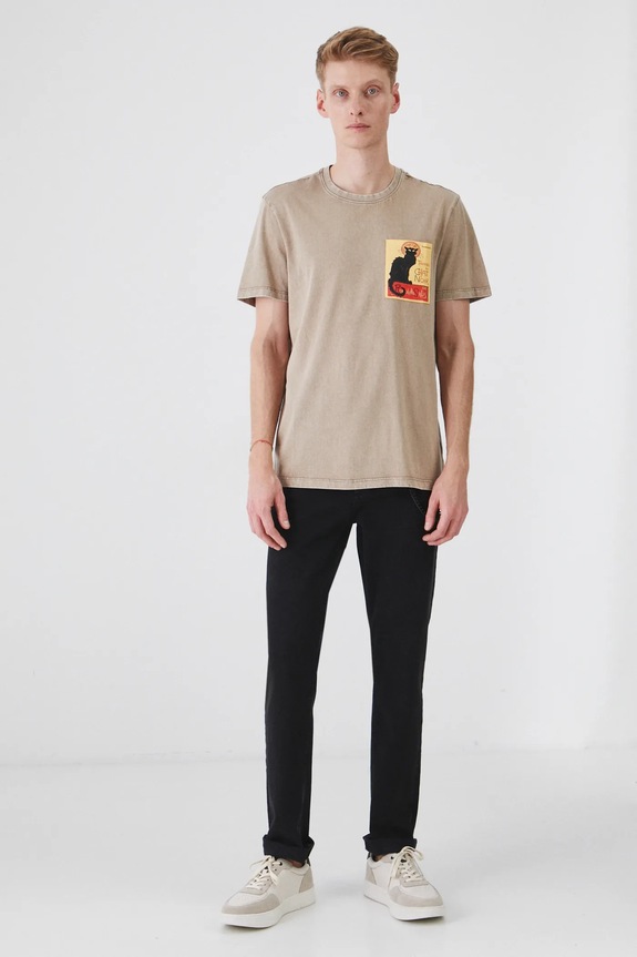 Odzież T-shirt bawełniany męski z kolekcji Eviva L'arte kolor beżowy RS25-TSM258 beżowy