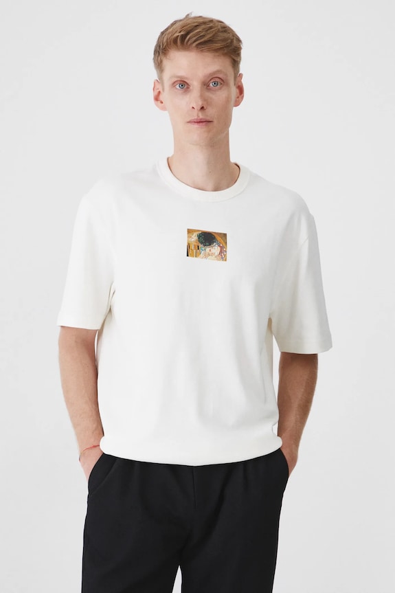 T-shirt bawełniany męski z kolekcji Eviva L'arte kolor beżowy beżowy RS25.TSM262
