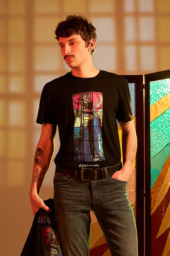 T-shirt bawełniany męski z kolekcji Eviva L'arte kolor czarny okrągły czarny RS25.TSM263