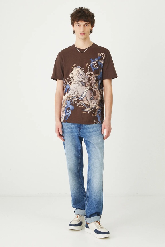 T-shirt bawełniany męski z nadrukiem kolor brązowy RS25-TSM302 brązowy RS25