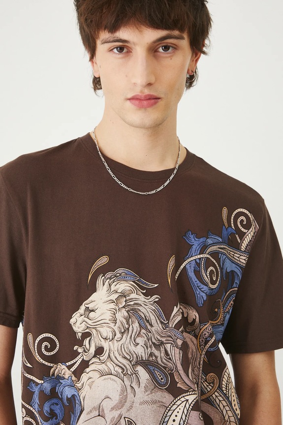 T-shirt bawełniany męski z nadrukiem kolor brązowy brązowy RS25-TSM302