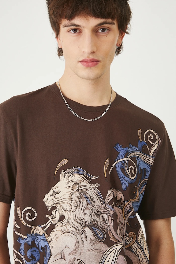 T-shirt bawełniany męski z nadrukiem kolor brązowy brązowy RS25-TSM302