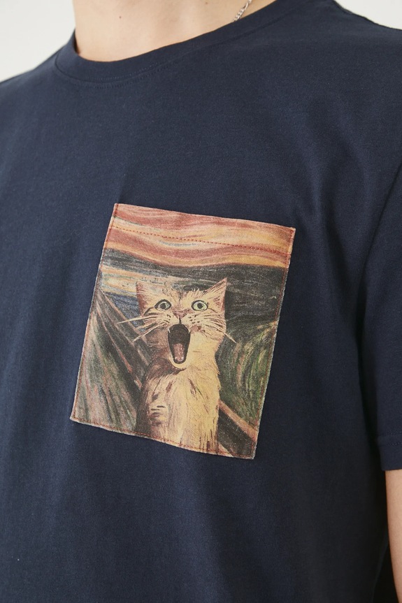 T-shirt bawełniany męski z kolekcji Dzień Kota kolor granatowy RS25-TSM351