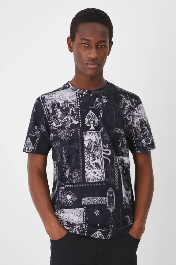 T-shirt bawełniany męski z elastanem wzorzysty kolor czarny wzorzyste czarny RS25-TSM407