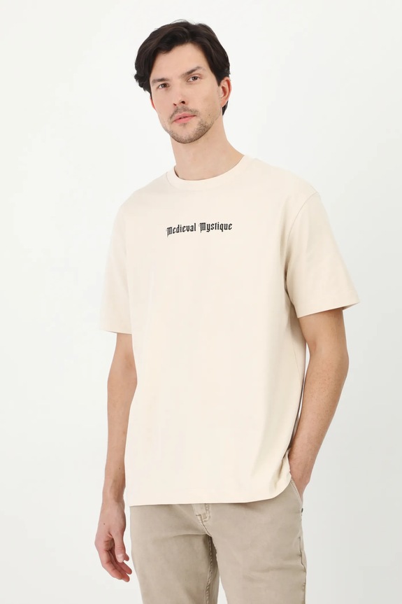 Odzież T-shirt bawełniany męski z nadrukiem kolor beżowy RS25-TSM408 beżowy