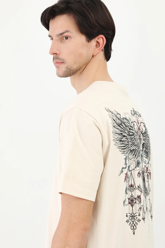 T-shirt bawełniany męski z nadrukiem kolor beżowy beżowy RS25-TSM408