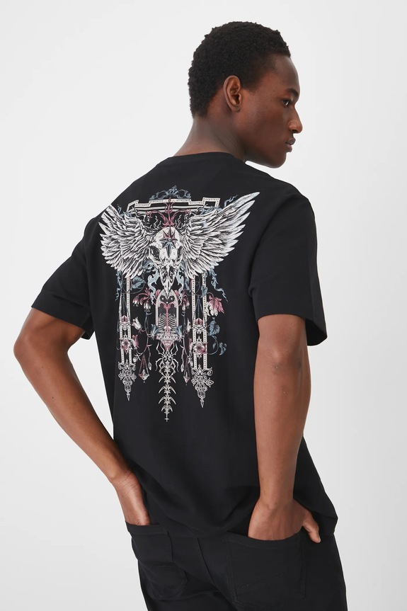 T-shirt bawełniany męski z nadrukiem kolor czarny okrągły czarny RS25-TSM408