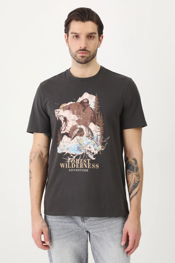 T-shirt bawełniany męski z nadrukiem kolor szary szary RS25-TSM522