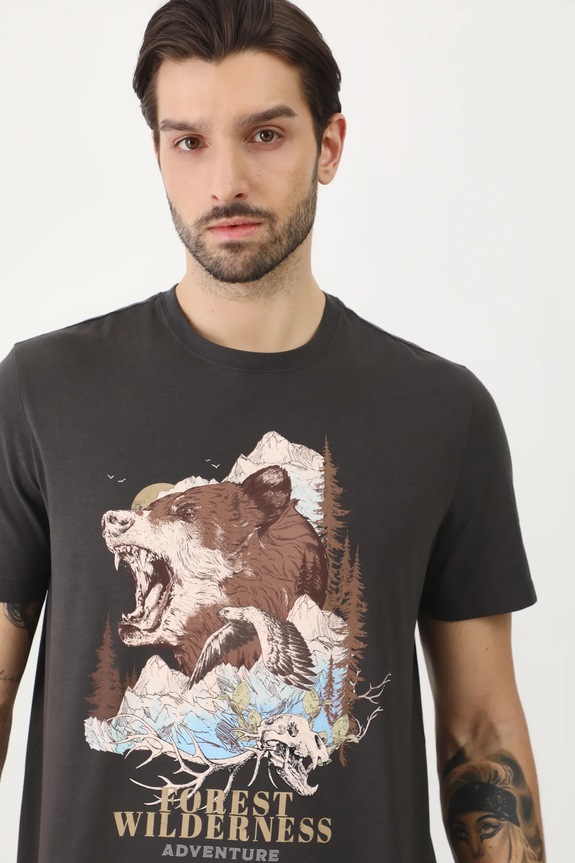 T-shirt bawełniany męski z nadrukiem kolor szary RS25-TSM522 szary