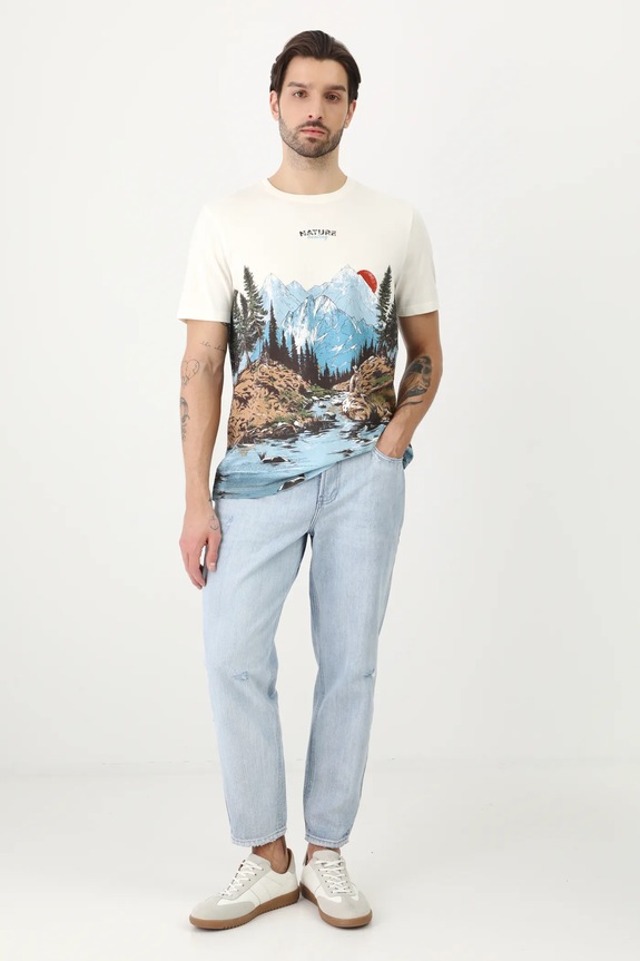 T-shirt bawełniany męski z nadrukiem kolor beżowy RS25-TSM523 beżowy RS25